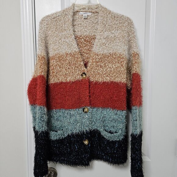 John Paul Richard Cardigan Women's Large Striped Button Up Sweater Pockets GUC - Picture 1 of 10